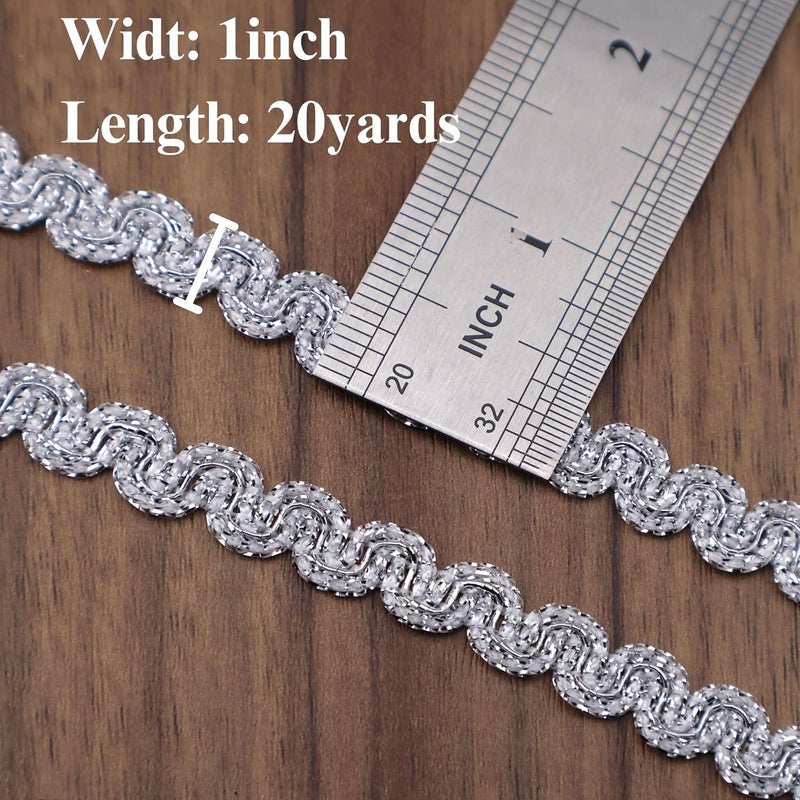 DHFLYDH Rick Rack Trim Braid Lace Trim Embellishment Metallic Edge 20 Yards Braid Lace Trim Wave Braid Lace Ribbon for DIY Crafts Sewing (Silvery) - Image 3